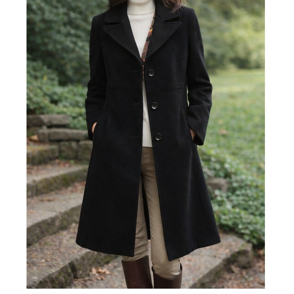 Larry Levine Wool Coat 8P Petite Black Classicβ Tailored Paisley Lined